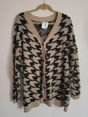 Collusion black Tan houndstooth Classic Goth cozy cardigan Sweater xxl Office